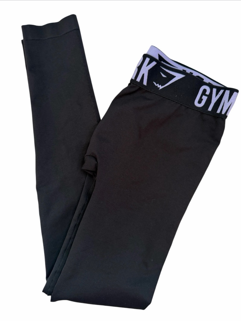 Gymshark Black Leggings with Branded Purple Waistband